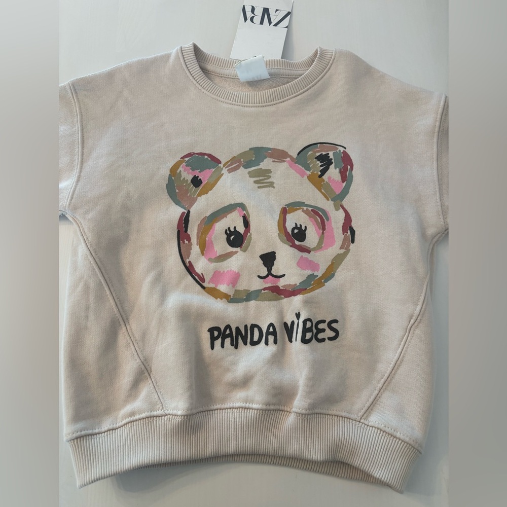 NWT - Zara Panda Vibes Sweatshirt 3-4 years - beige